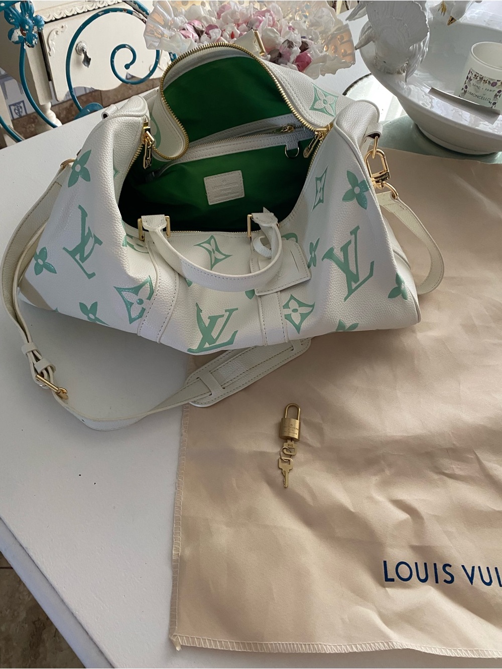 Louis Vuitton White & Mint Monogram Travel Duffel - Picture 14 of 14